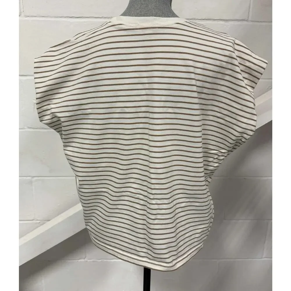 Anthropologie Pistola Trina Muscle Tee Sable Striped Boxy Fit Crew Neck Small - Picture 3 of 8